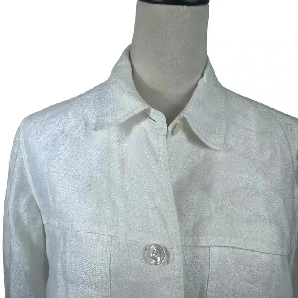 Doncaster White Linen Button Front Jacket Size 4 - image 4
